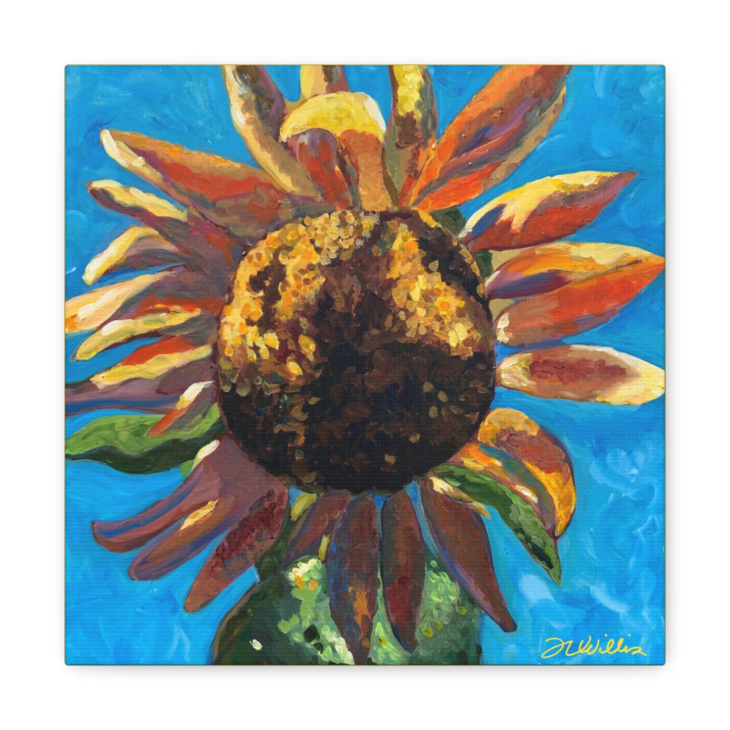 Sunflower Canvas Wrap with Yellow Border