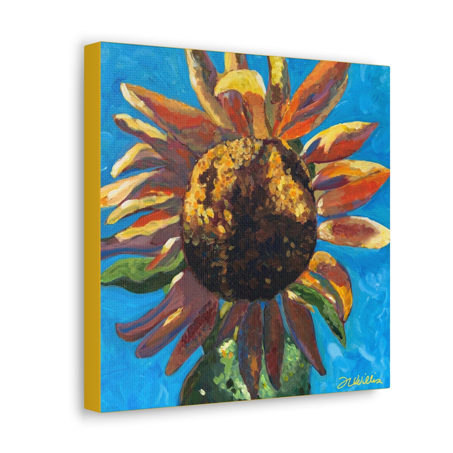 Sunflower Canvas Wrap with Yellow Border