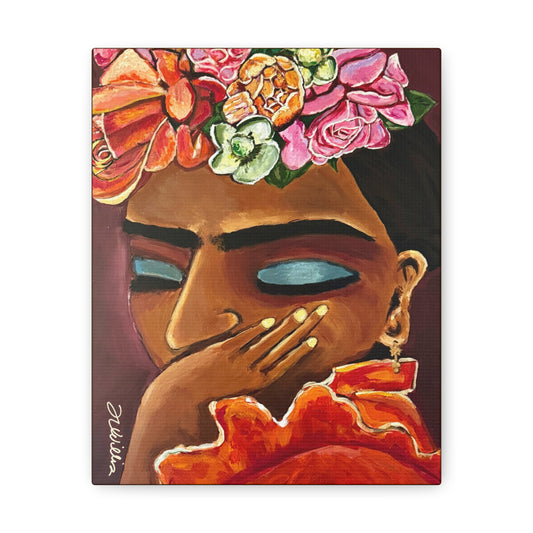 Frida Kahlo Canvas Gallery Wrap with Coffee Border