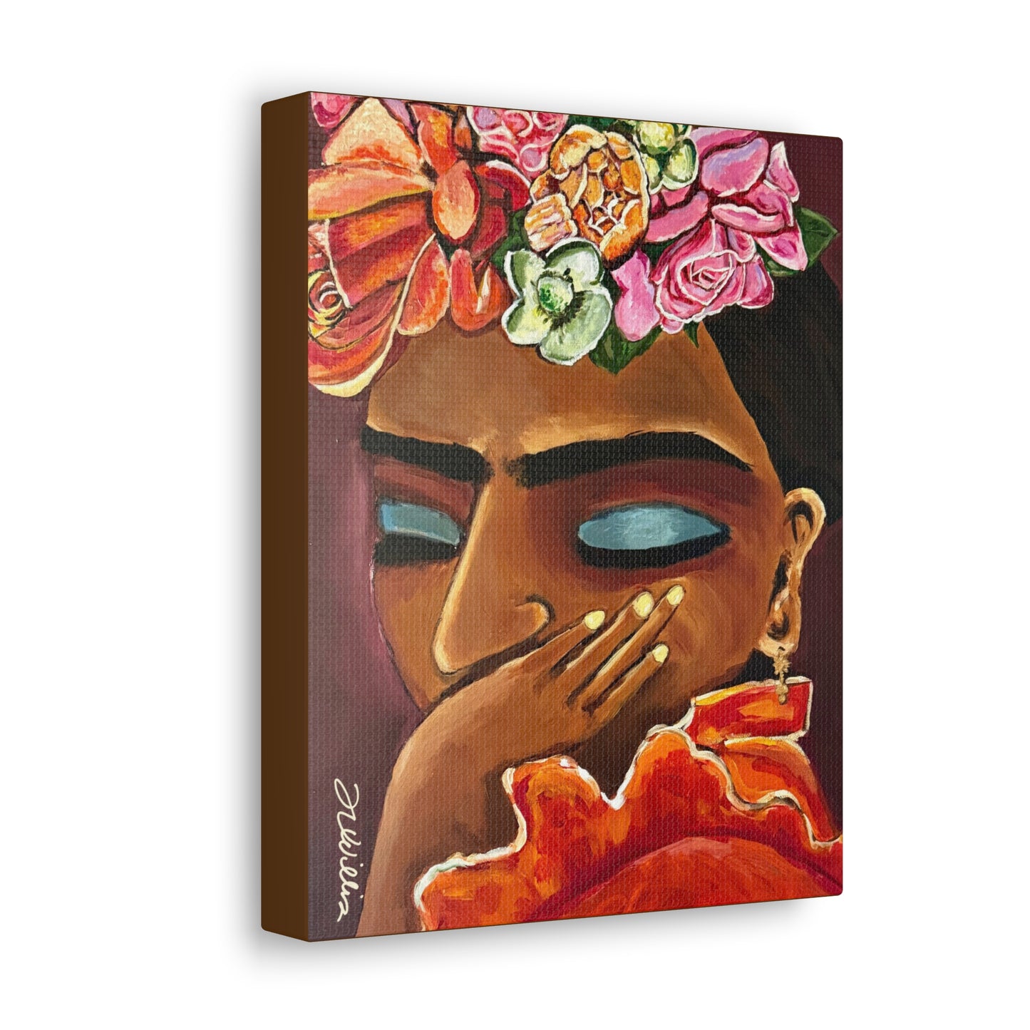 Frida Kahlo Canvas Gallery Wrap with Coffee Border