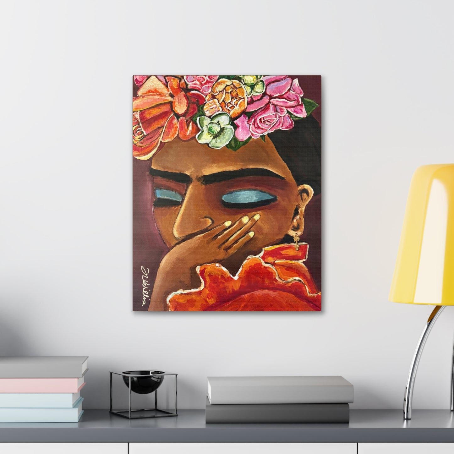 Frida Kahlo Canvas Gallery Wrap with Coffee Border